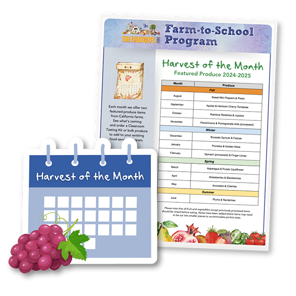 Farm-to-School Program Harvest of the Month calendar and one-pager